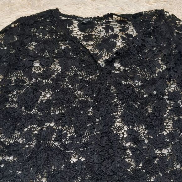 Nina Leonard Black Crochet Floral Lace Jacket, Size S - Picture 8 of 8